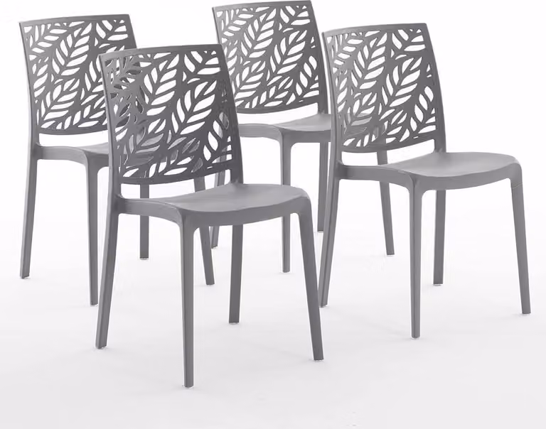 set di 4 sedie impilabili in polipropilene con fibra di vetro per uso esterno e giardino, bar e ristorante, cucina design moderno - DAFNE - Grigio scuro