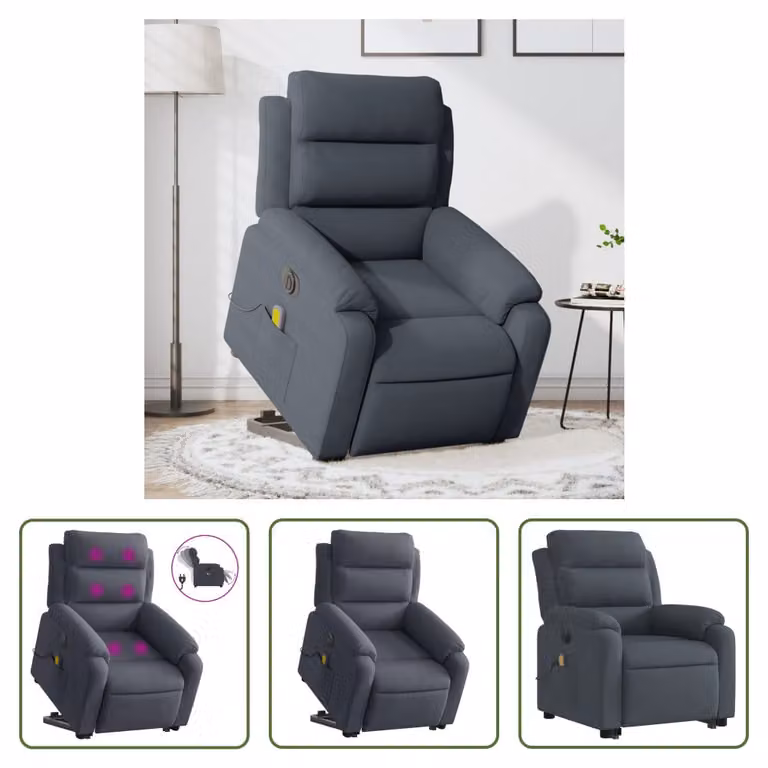 The Living Store Sedia massaggiante con supporto in piedi elettrica in velluto grigio scuro