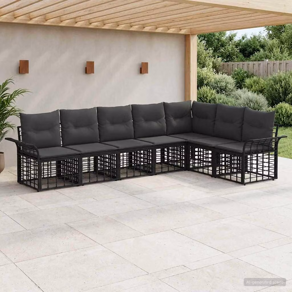 Maison Exclusive - Set da esterno per divano, 7 pezzi, nero e grigio scuro, in poliestere