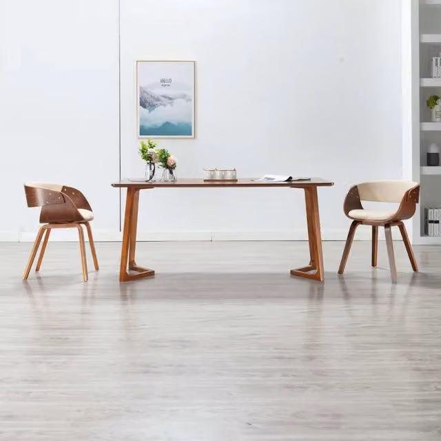 Sedie da Pranzo 2 pz in Legno Curvato e Similpelle Crema 278856