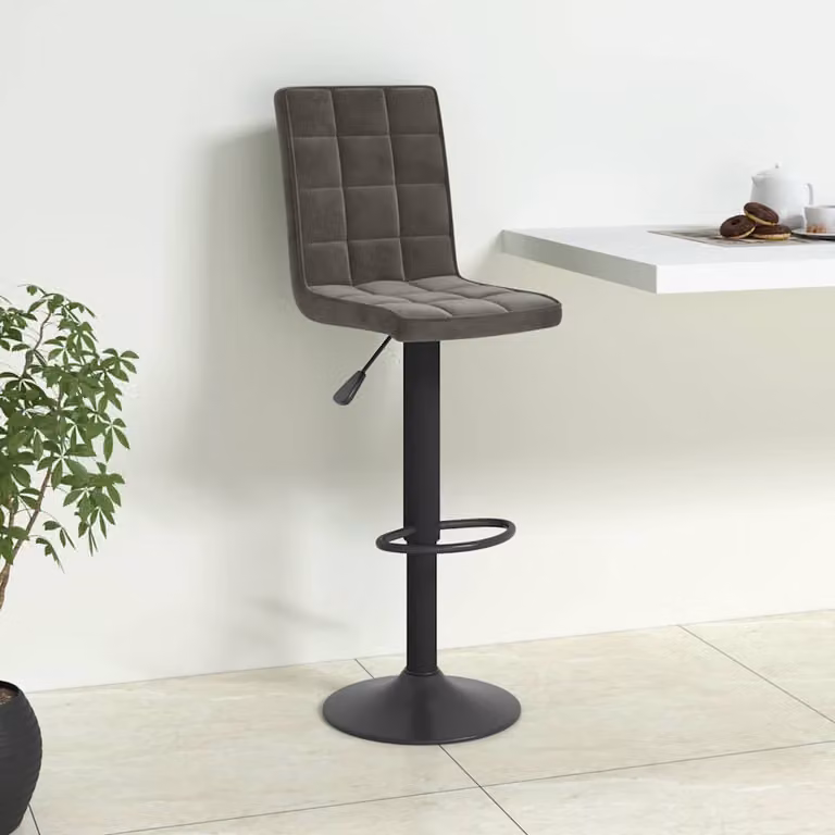 Sgabello da bar vidaXL in velluto grigio con struttura in metallo moderno