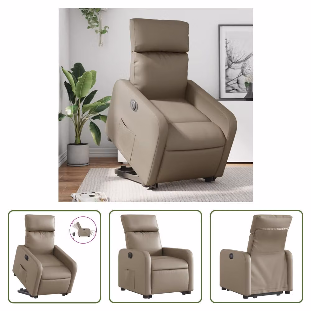 The Living Store Poltrona relax con supporto elettrico Cappuccino in ecopelle