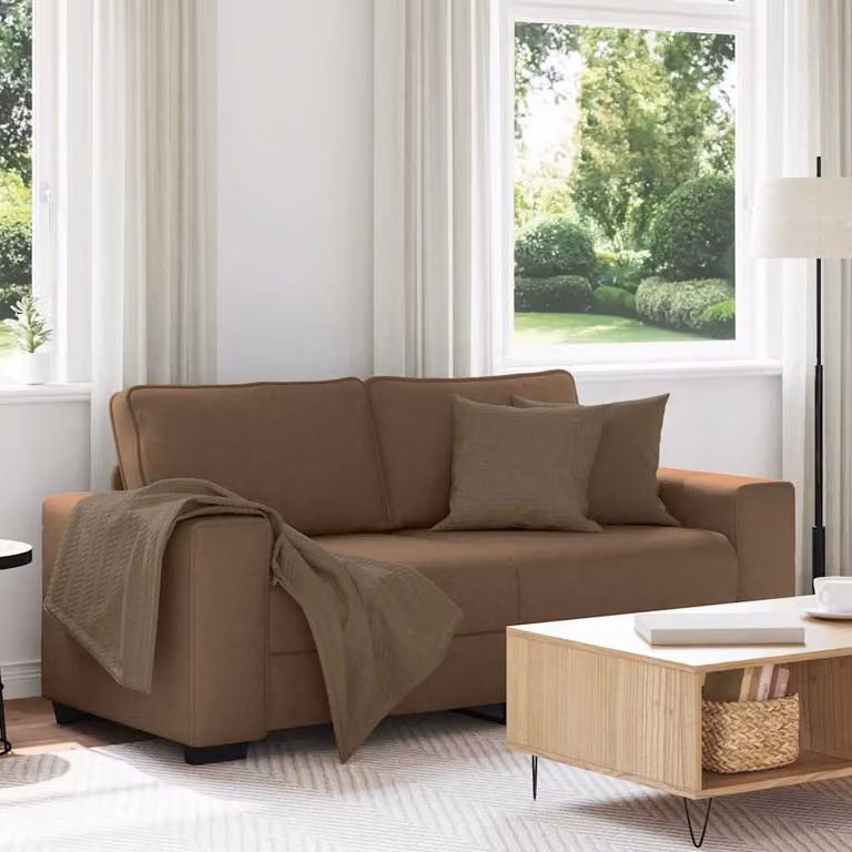 Divano a 2 posti moderno vidaXL in tessuto marrone con cuscini, L: 180 cm, P: 77 cm, H: 82 cm