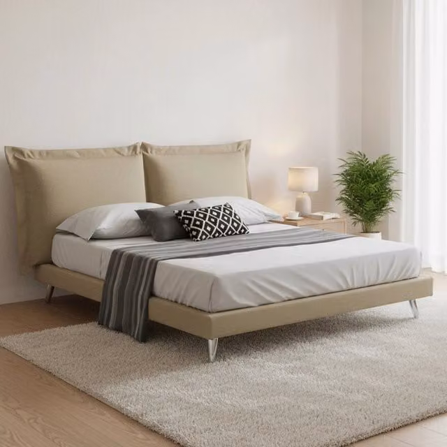 Letto matrimoniale Anatoly Talamo Italia in tessuto beige per materasso 160x200 cm