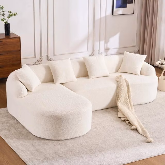 Divano angolare con chaise longue 2 posti ¨C Minimal ¨C Off White in tessuto chenille