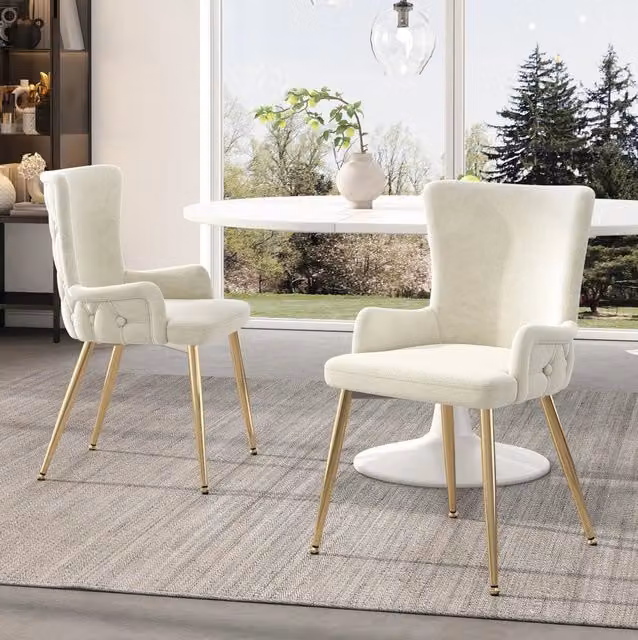 Set di 2 sedie da pranzo 85 cm beige in velluto, metallo dorato, schienale alto