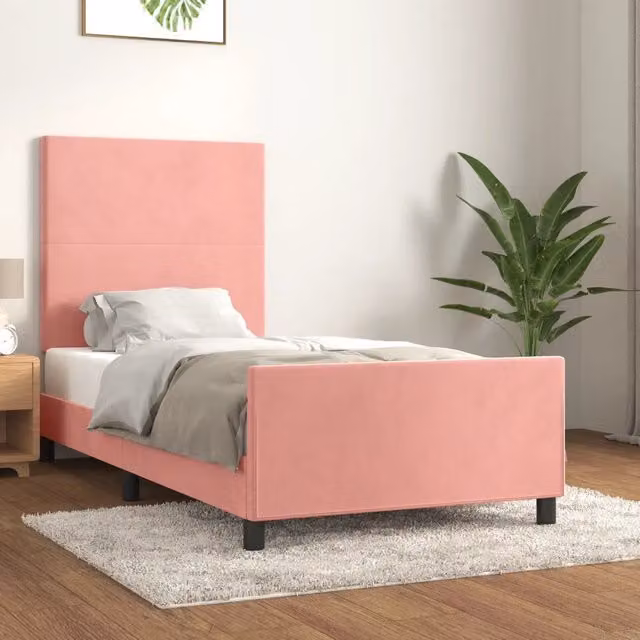 Letto con Testiera in Velluto Rosa vidaXL L/P/H: 90 x 200 cm – 1