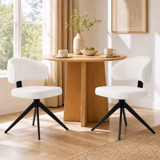 Set di 2 sedie da pranzo girevoli in PU bianco 45x45x77 cm per cucina e ufficio
