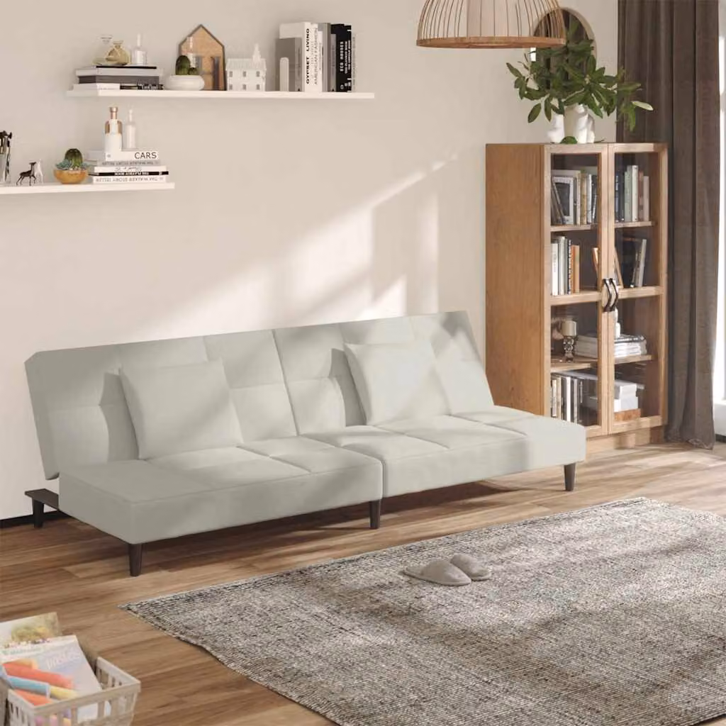 vidaXL Divano Letto Click-Clack in Velluto Beige con Cuscini e Struttura in Legno Solido per Soggiorno