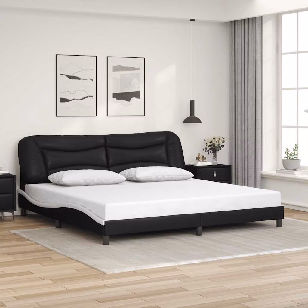 Giroletto senza materasso Hvar vidaXL in similpelle bianco e nero L/P/H: 200 x 200 x 74,5 cm – 1