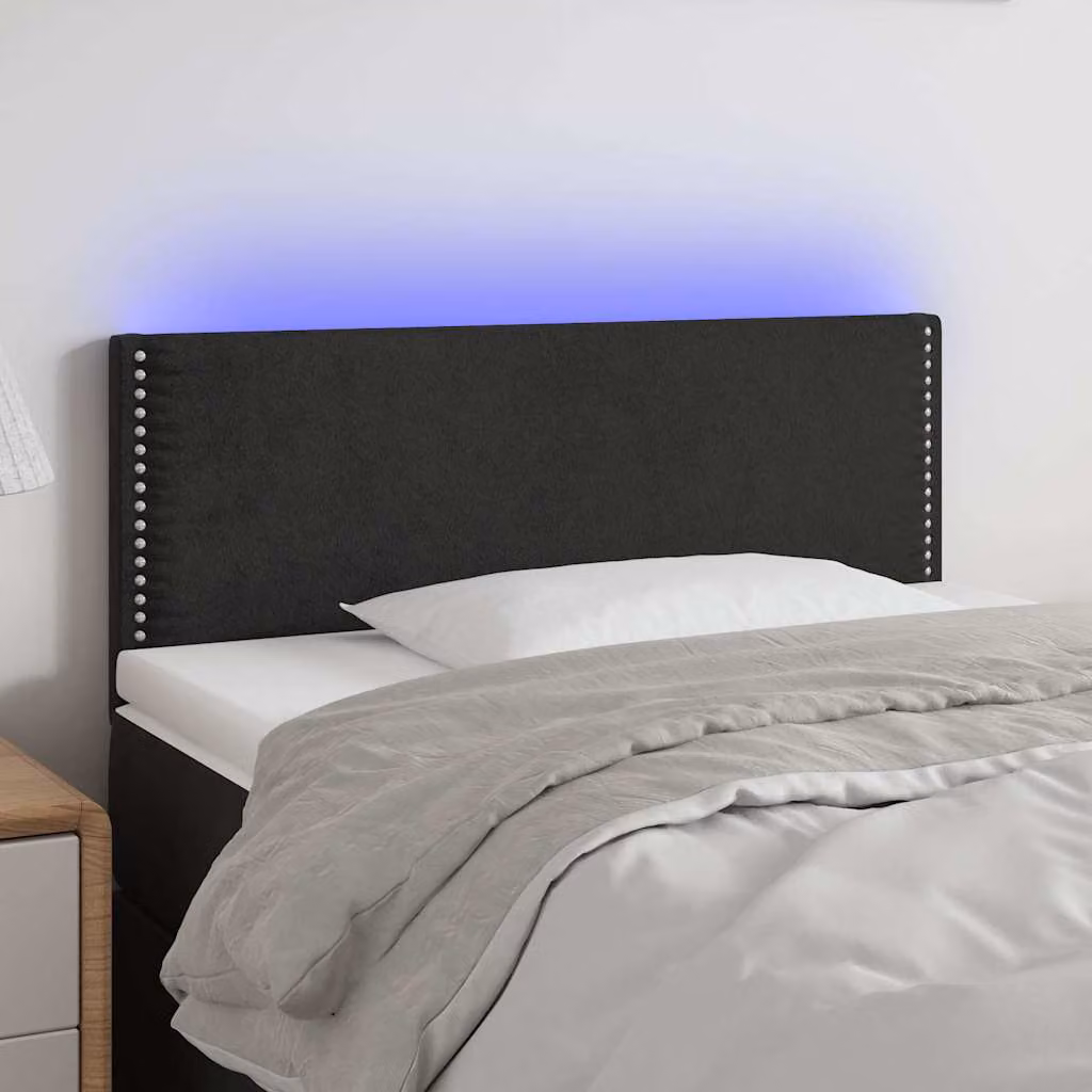 Testiera per letto vidaXL in velluto nero con illuminazione LED e porta di ricarica USB, L: 100 cm, P: 5 cm, H: 78-88 cm