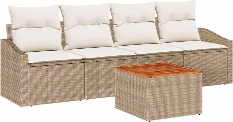 Set Divano da Giardino 5 pcs Beige e Crema polyrattan