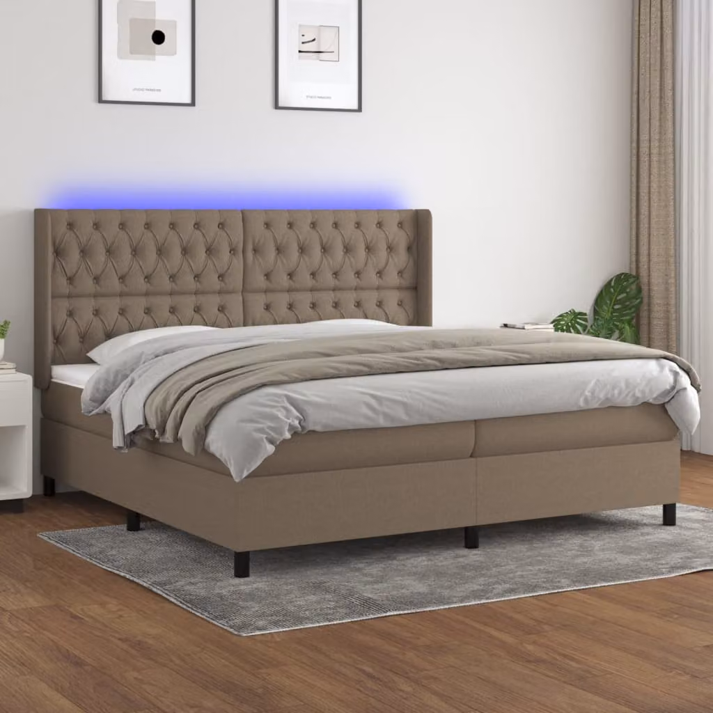 Letto a Molle vidaXL con Testiera in Tessuto, Illuminazione LED e Porte USB, L/P: 200 x 200 cm – 1