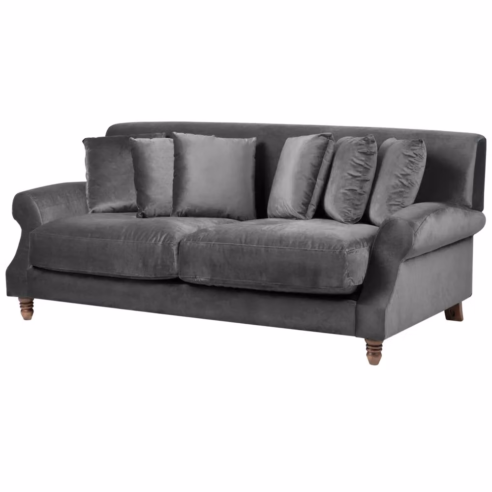 Divano a 2 posti BELIANI in velluto grigio con 6 cuscini e gambe in legno L: 186 cm, P: 82 cm, H: 76 cm – 2