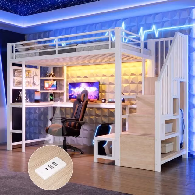 letto a castello mdf e metallo bianco 90 x 200 cm