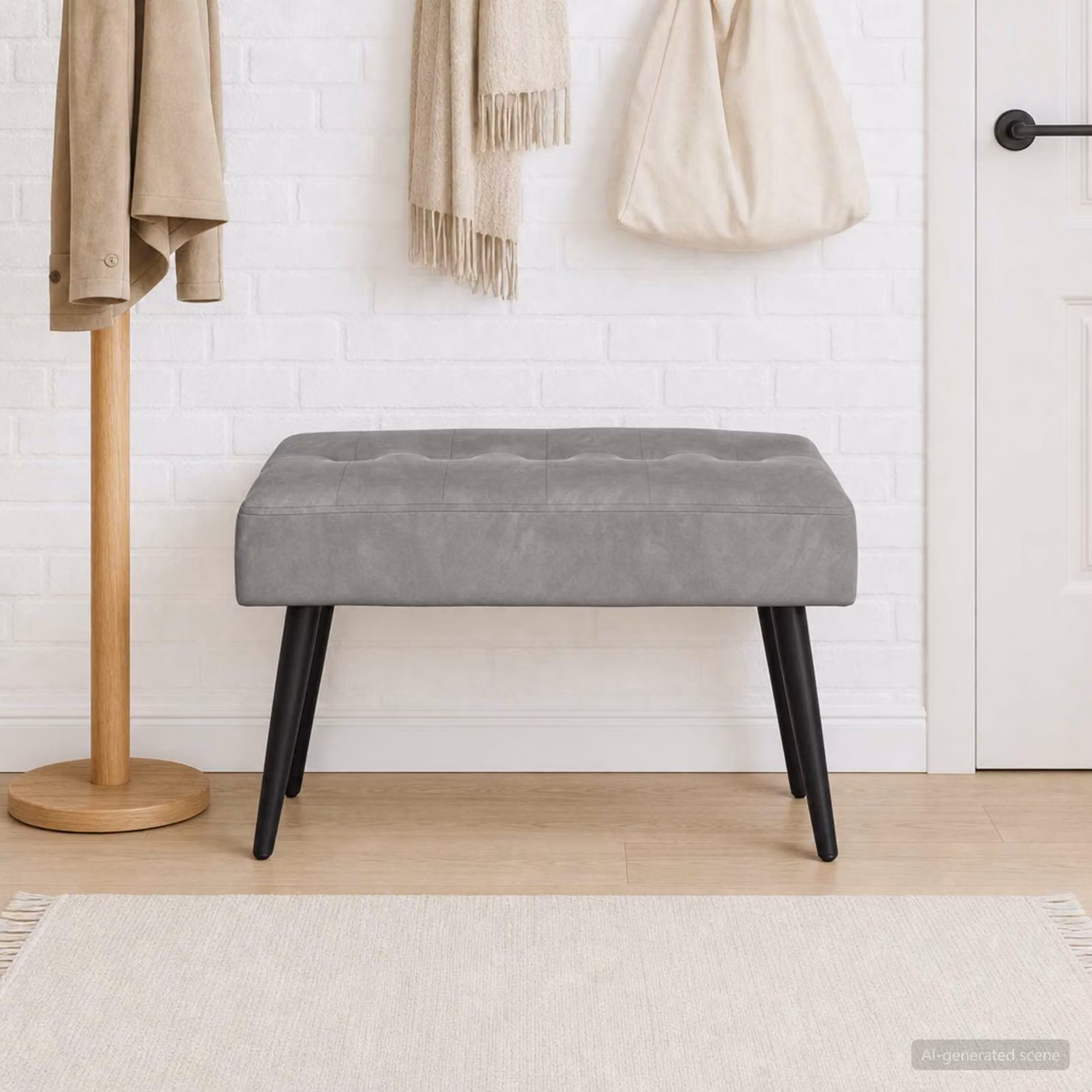 Panchina moderna vidaXL in velluto grigio con bottoni imbottiti L: 110 cm, P: 40 cm, H: 45 cm