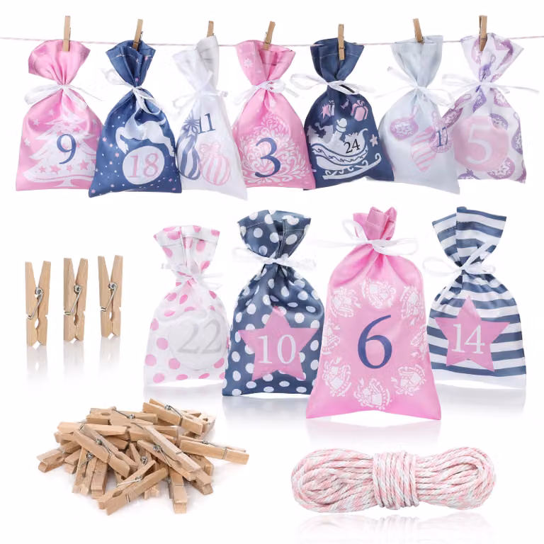 Calendario dell'avvento in tessuto Nordstern da riempire - set di 24 sacchetti in tessuto come calendario natalizio fatto in casa per bambini, ragazze e donne