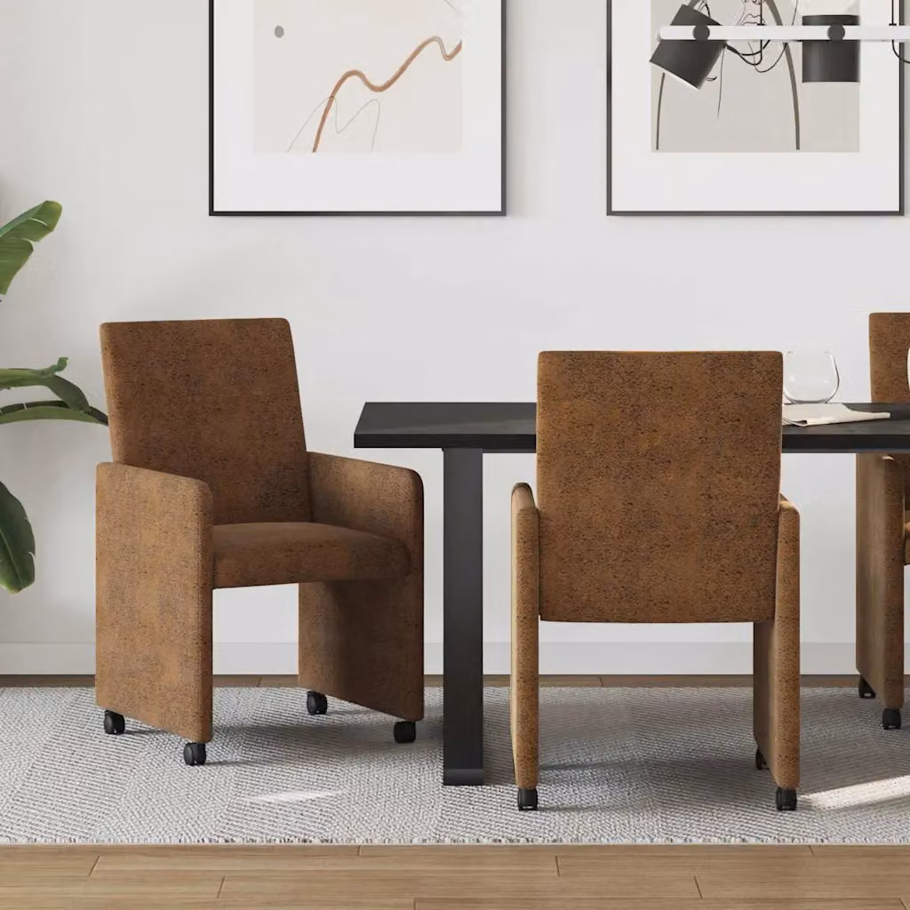Set di 2 sedie da pranzo con ruote e braccioli vidaXL in pelle sintetica marrone, L: 57 cm, P: 66 cm, H: 94 cm – 1