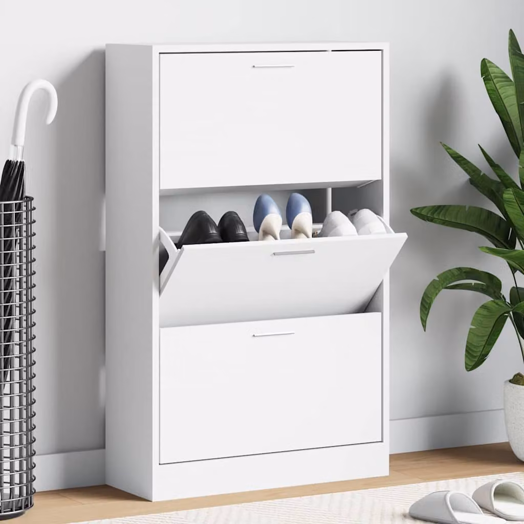 Scarpiera moderna a parete vidaXL Bianco Lucido in legno e MDF L: 63 cm, P: 24 cm, H: 103 cm