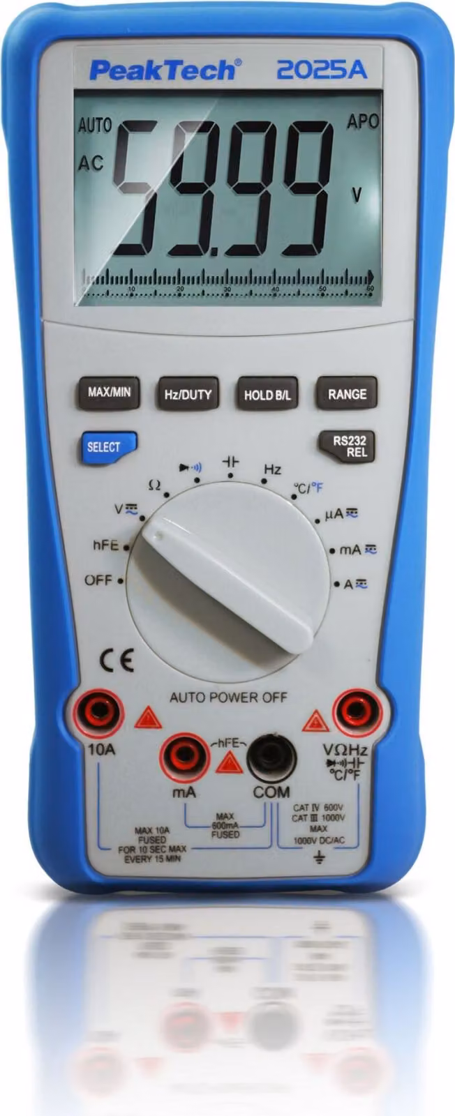 Multimetro PEAKTECH True RMS, P 2025 A, 1000 V CA/CC, 10 A CA/CC, USB