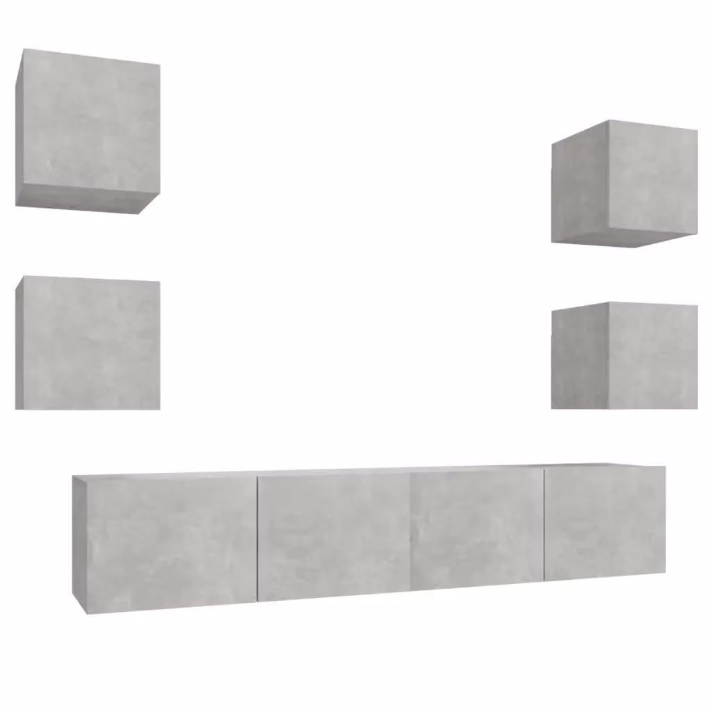 Set di mobili porta TV moderno vidaXL in legno multistrato, 6 pezzi, grigio, sospeso a parete, L: 80 cm, P: 30 cm, H: 30 cm – 2
