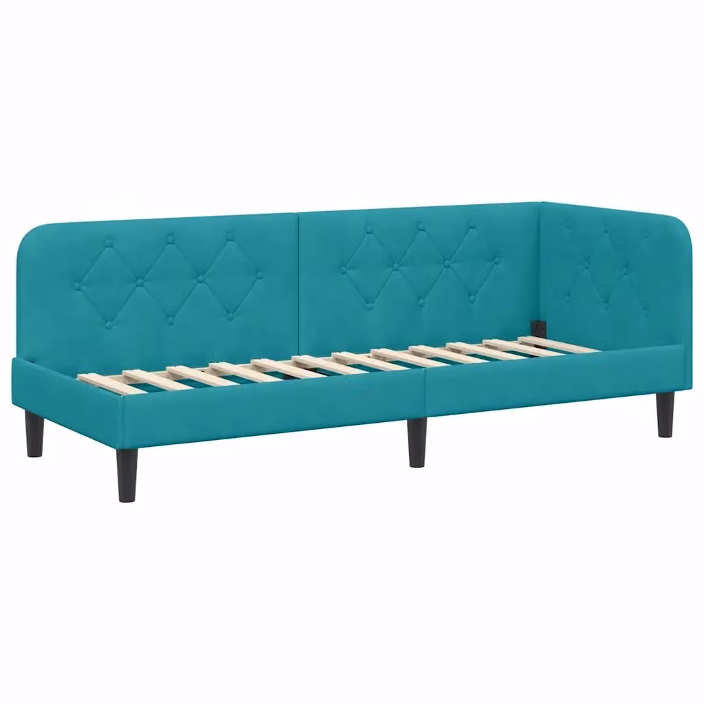 Cornice del letto ad angolo asimmetrico vidaXL in velluto turchese, L/P/H: 200 x 80 x 72 cm – 2
