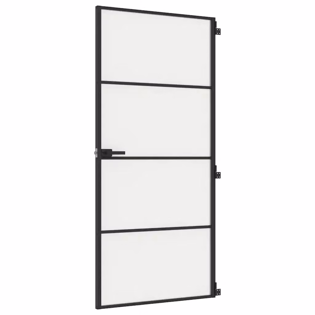 Porta Interna Reversibile vidaXL Modern in Alluminio e Vetro Temperato, Colore Nero, L: 93 cm, H: 201,5 cm – 2