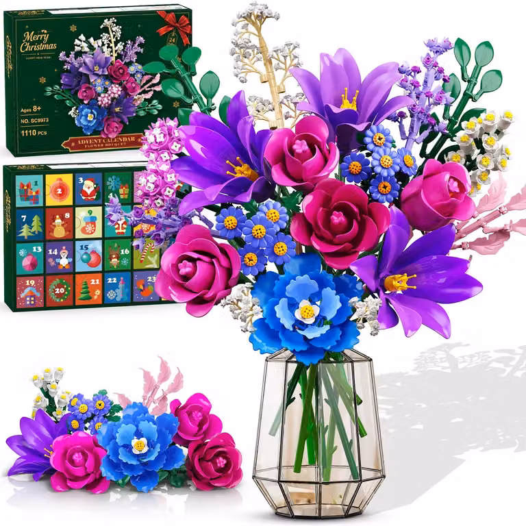 Calendario dell'Avvento a tema floreale, con 24 giorni, illuminato, per bambini