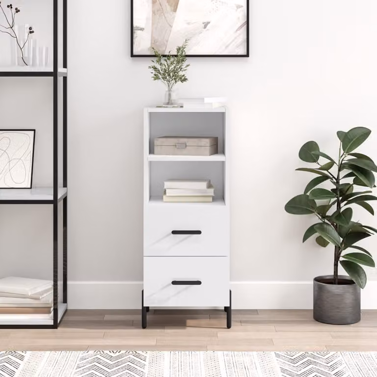 Credenza moderna vidaXL in legno bianco lucido, sospesa, L/P/H: 34,5 x 34 x 90 cm