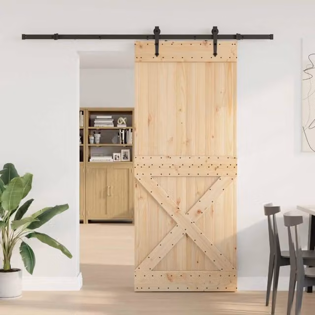 Porta scorrevole moderna vidaXL NARVIK in legno e acciaio, colore marrone e nero, L: 95 cm, H: 210 cm