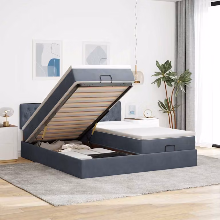 vidaXL Struttura Letto con Contenitore a Sollevamento e Materasso in Velluto, L: 160 cm, P: 200 cm, H: 88 cm