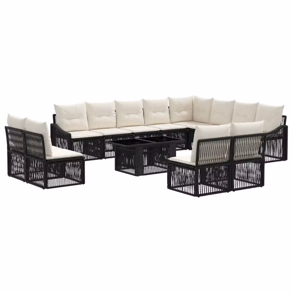 Set Divano da Giardino vidaXL 13 Pezzi in Polyrattan con Tavolino e Cuscini, Colore Nero e Bianco Crema – 2