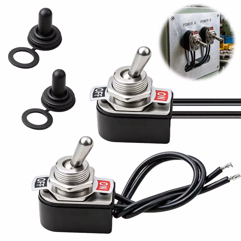 Interruttori a levetta mini, confezione da 2, impermeabili, 250V, 3-6A, con cavo