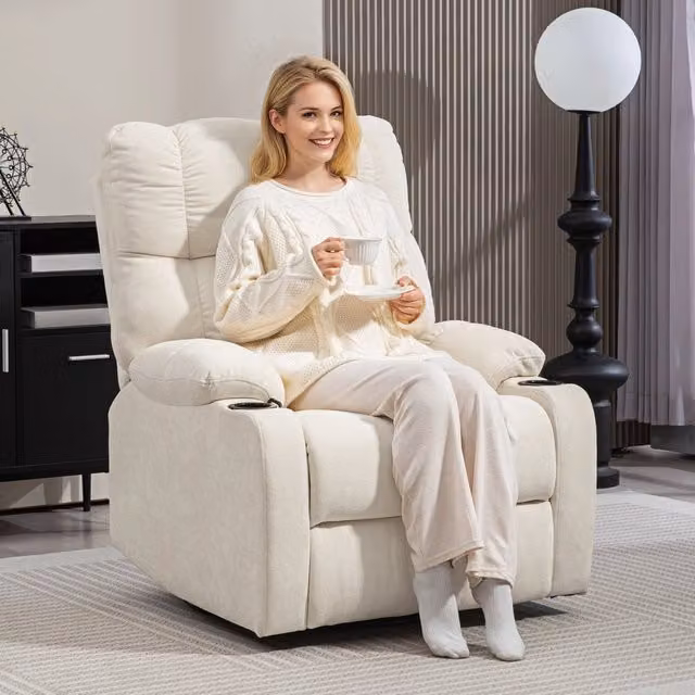 Poltrona Relax reclinabile, girevole e oscillante REDOM, Beige, L: 88 cm, P: 96 cm, H: 108 cm