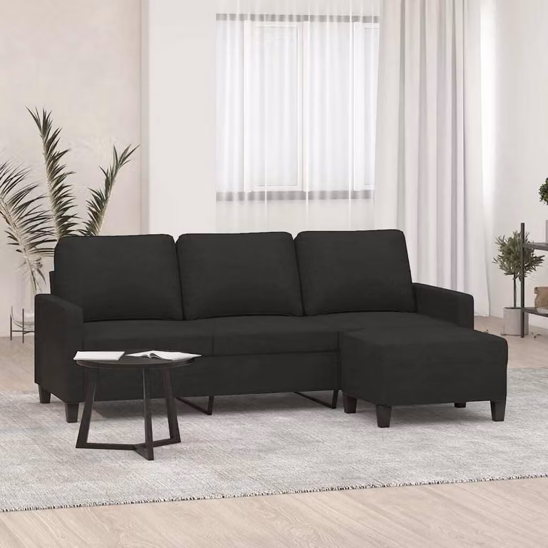 Maison Exclusive - Divano a tre posti con poggiapiedi, nero, 180 cm, in tessuto