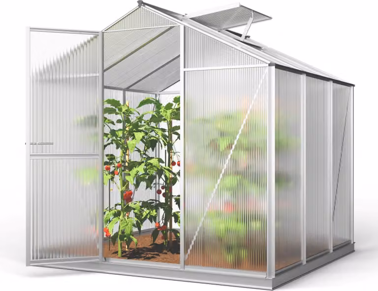 Serra GFP ECO 3 telaio in alluminio 192 x 192 cm, lastre a doppia parete di 8 mm, con apri-finestra automatico e telaio di fondazione