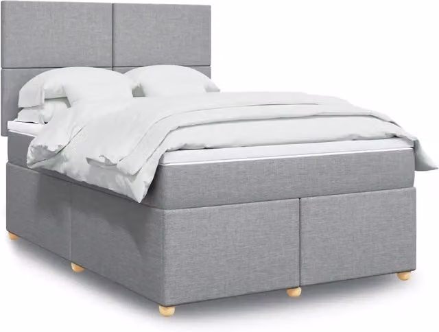 Letto con Giroletto a Molle e Materasso Ibrido vidaXL, Grigio Chiaro e Bianco, L/P: 140 x 200 cm