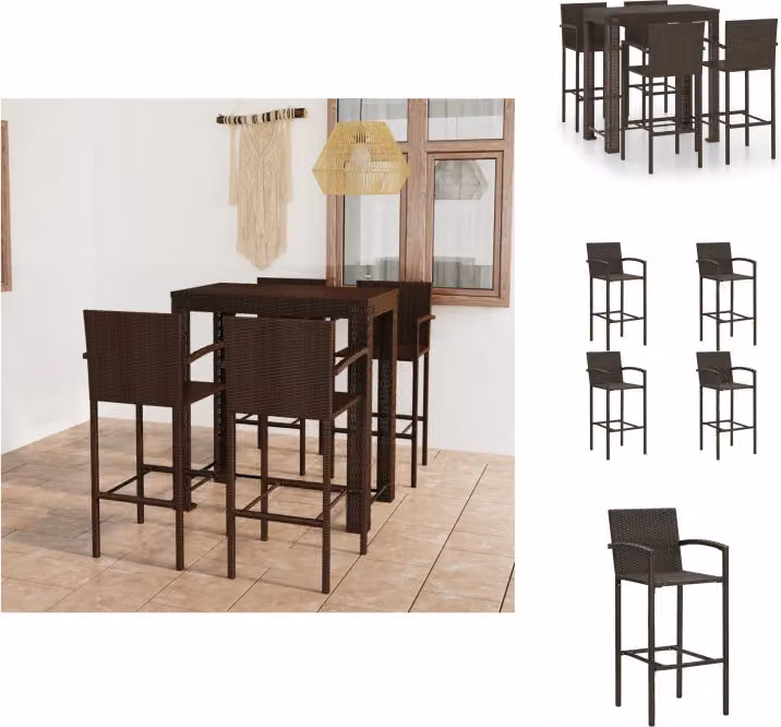 vidaXL Set bar da giardino 5 pezzi con braccioli in rattan marrone - Set di mobili da giardino