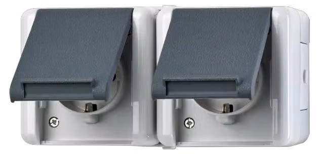 Jung 8220 W Presa doppia antiumidità, montaggio a parete, orizzontale IP44 grigio chiaro/grigio scuro WG800
