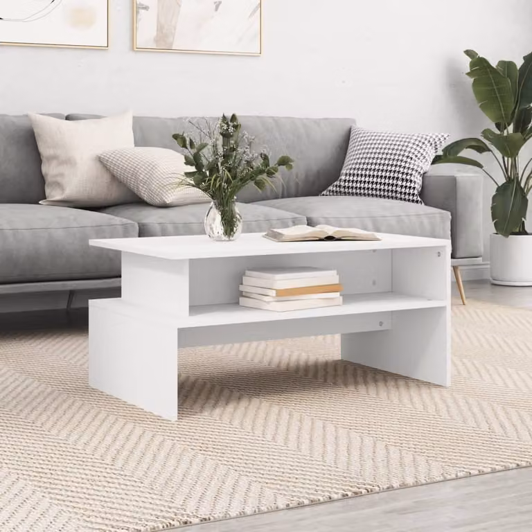 Tavolino The Living Store bianco 90x55x42,5 cm in materiale ligneo