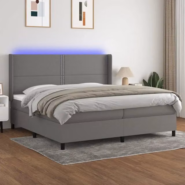 Letto con Materasso a Molle e Illuminazione LED vidaXL in Tessuto Grigio Scuro 200x200 cm – 1