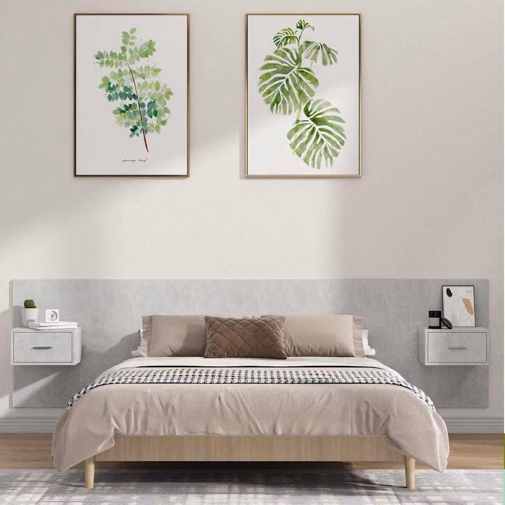 vidaXL Testiera Letto con Comodini Integrati in Legno Multistrato Grigio Cemento – 1