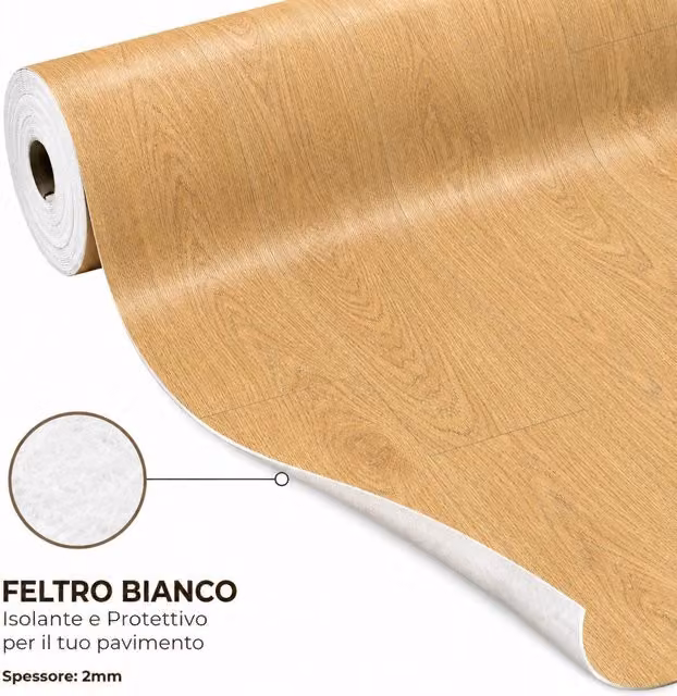 Pavimento Vinilico a Rotolo SOLEILUX Effetto Legno Sabbia Nordica con Feltro Fonoassorbente, L: 200 cm, P: 1500 cm, Spessore: 2 mm