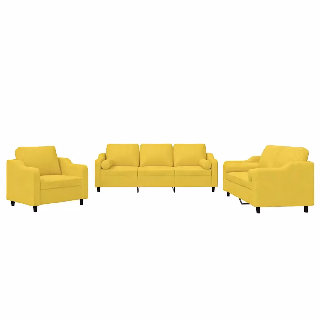 Set di divani moderno vidaXL in tessuto giallo composto da un divano a 3 posti e un divano a 2 posti con cuscini coordinati – 2
