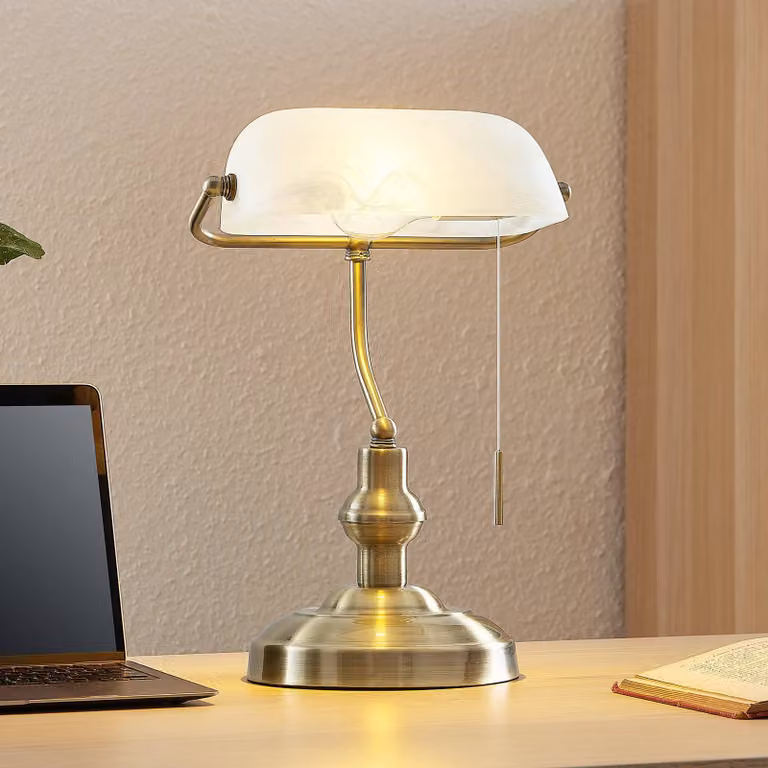 Lampada da scrivania Profina Lindby, Bronzo / Ottone antico, Studio / Ufficio, Metallo, Antico, Lampada da tavolo
