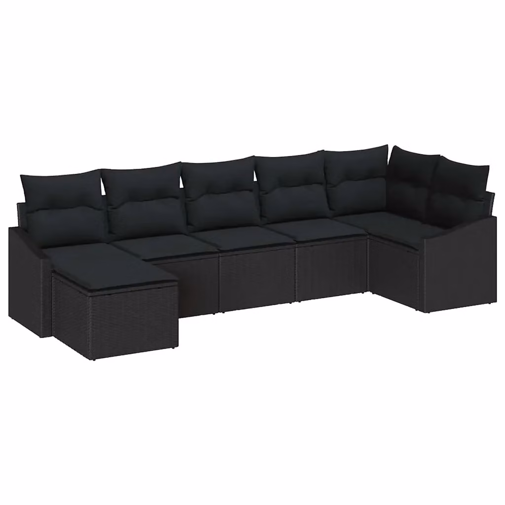 Set Divano da Giardino a L vidaXL 7 Pezzi Nero con Cuscini in Polyrattan e Struttura in Acciaio – 2
