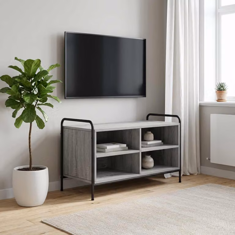 Supporto TV mobile vidaXL moderno in legno ingegnerizzato e metallo, colore grigio Sonoma, L 140 x P 39,5 x H 50 cm