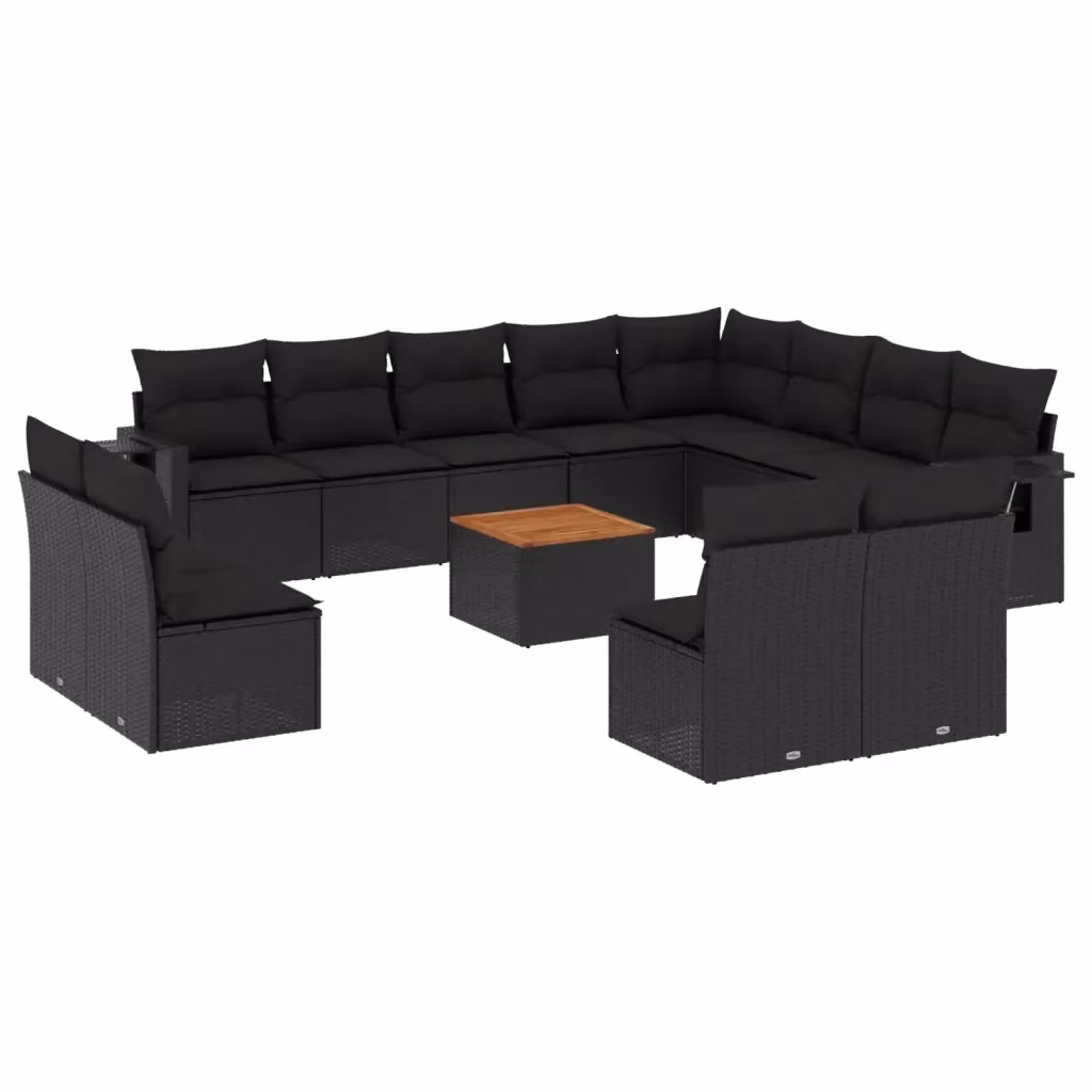 Set di Divani da Giardino a Forma di U vidaXL in Polyrattan Nero con Cuscini e Tavolino da Esterno – 2