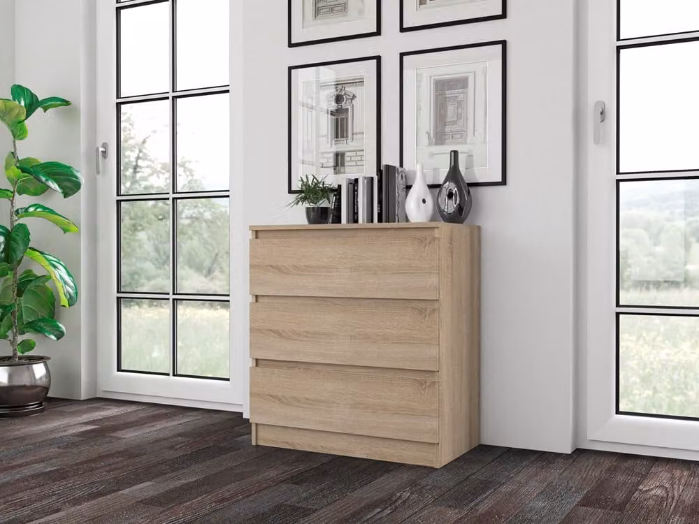 Comodino moderno, grande, con 3 cassetti, funzionale