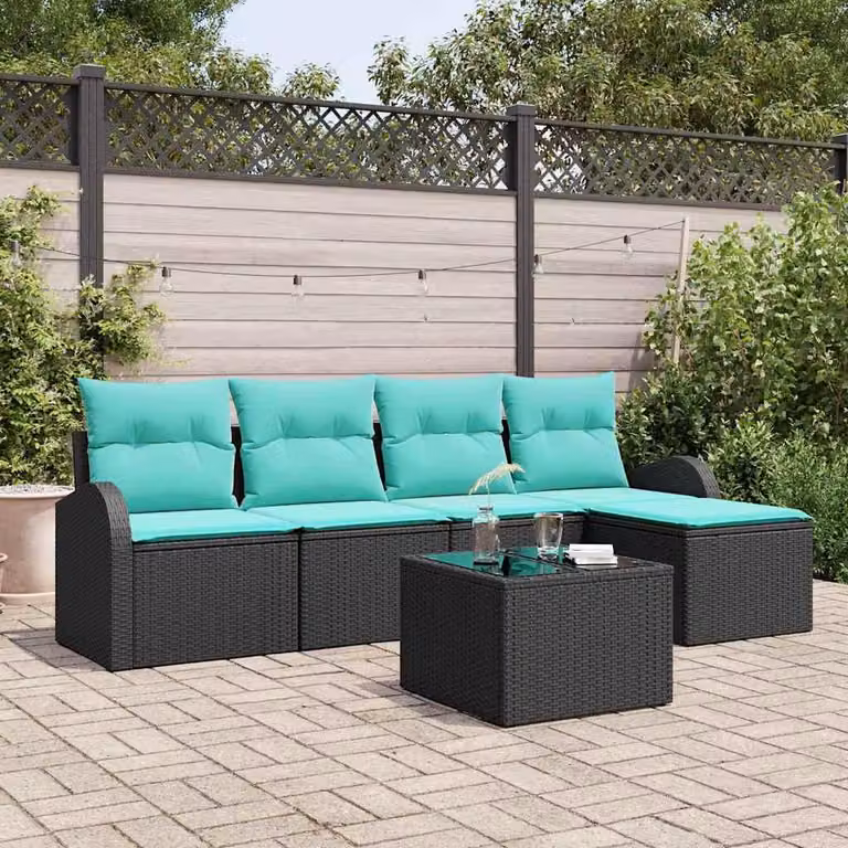 Maison Exclusive - Set di divani da esterno, 6 pezzi, in rattan sintetico nero e turchese